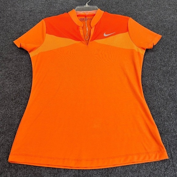 Nike Tops - NIKE Golf Dri-Fit Women's Shirt Medium Short Sleeve V-Neck Orange Sporty Stretch